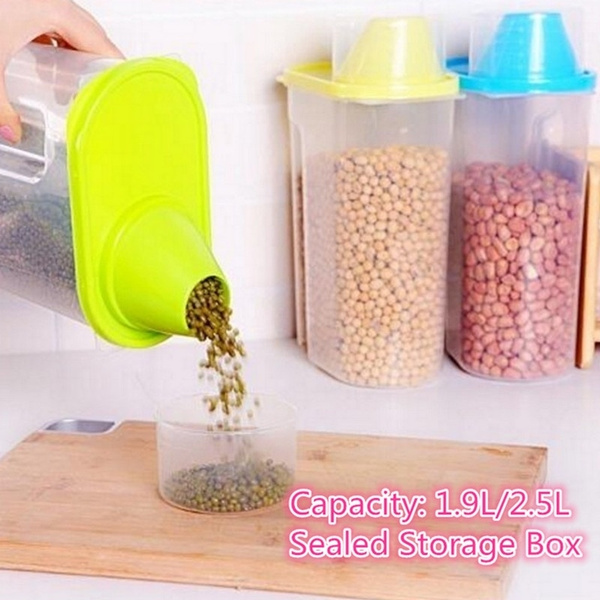 Clear Plastic Food Storage Cereal Containers Freezer Box Lid Kitchen  Dispenser
