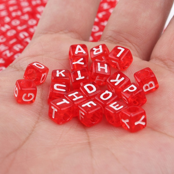 100pcs Acrylic Letter Beads Red Square Alphabet Beads For DIY