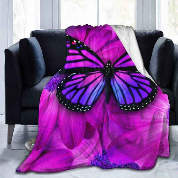 Cozy Plush for Indoor and Outdoor Use Pink Blue Orange Lunarable Butterfly Soft Flannel Fleece Throw Blanket 60 x 80 Colorful Flying Butterflies Graphic Print Supernatural Home 