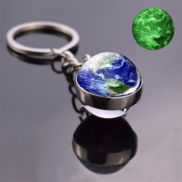 Glow In The Dark World Map Keychain Globe Earth Pendant Double Side Glass  Ball Luminous Picture Key Chain Christmas Gifts