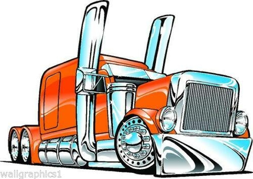 Peterbilt Big Rig Semi Truck Cartoon 3 Sizes Decal Wall Graphic Man Cave  Decor | Wish