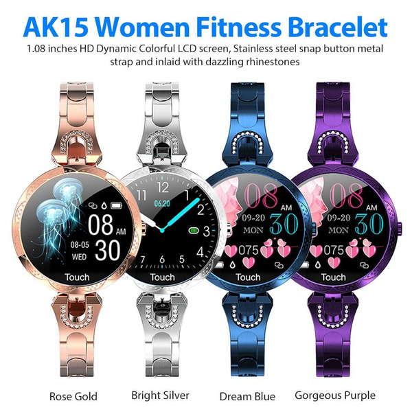  AK15 Smart Watch Women Ladies Fashion Sports Fitness Tracker  Health Monitoring Bracelet Waterproof for Woman Lady Girl (Gold) : Sports &  Outdoors
