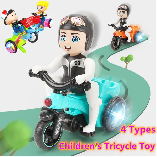 Music Toy Car Universal Tricycle Model Stunt Battery Powered Gift For Kids Home
