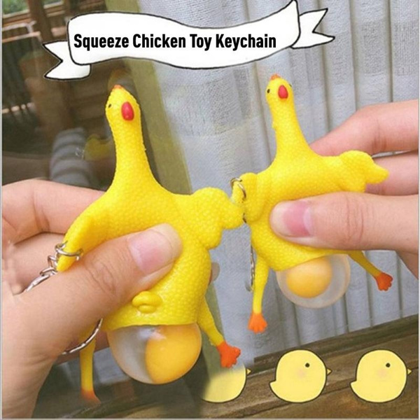 Cute Rubber Chicken Keychain Squeeze Egg Laying Hens Crowded Stress