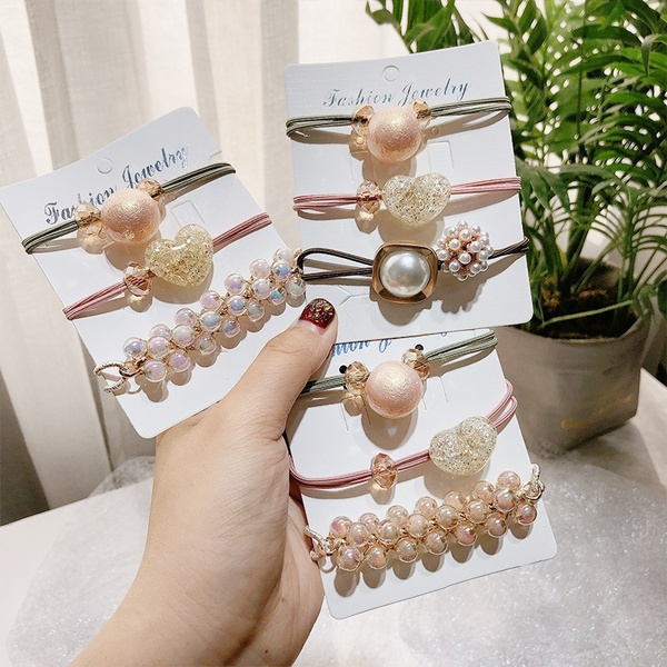 High Quality Sweet Crystal Pearl Hair Tie Ring