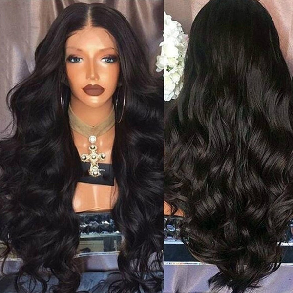 long wavy black wig