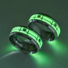 Fashion Dark Luminous ECG Ring Stainless Steel Ring Promise Heartbeat Ring Glowing Jewelry for Men Women