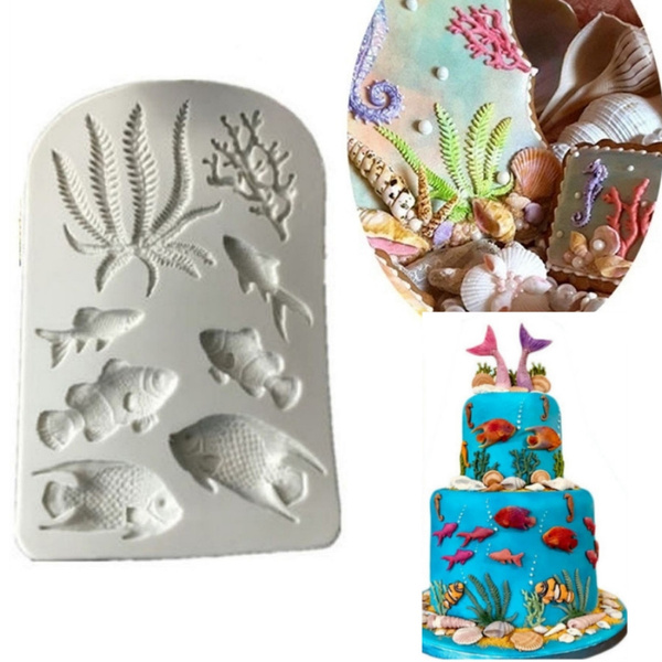 3D Sea Coral Fish Design Cake DIY Mold Food Grade Silicone Mold Fondant  Chocolate Mold Sea Animal Cake Decoration Tool