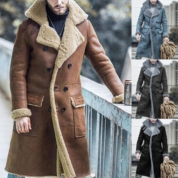 Keaac Mens Winter Faux Fur Lined Faux Suede Coat Quilted Jacket Overcoat Outerwear 