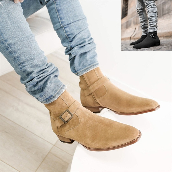 2020 High Fashion Suede Leather Men Boots Pointed Toe Autumn Shoes Casual Chelsea Boots Buckle Low High Boots Wish
