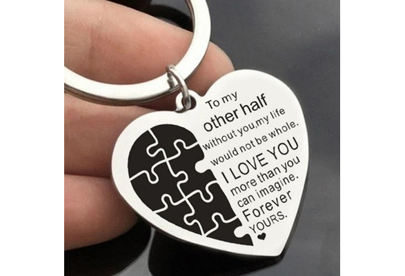 (To My Other Half ) Heart Shaped Engraved Letters keychain Pendant Gift  Boyfriend Girlfriend Couples Jewelry Keychain Valentine's Day Present