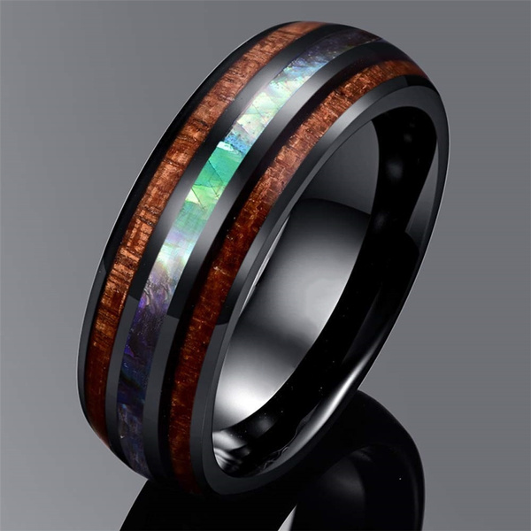 Anillo De Carburo De Tungsteno Negro De 8 Mm Con De Madera Anillo De Carburo De Tungsteno Negro De 8 Mm Con De Madera