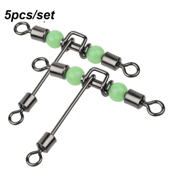 5 x Stainless Steel Luminous Beads T-shape Swivel Snap Fishing Connector 