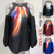 Women's Casual Long Sleeve Tops Ladies Off Shoulder Tops Loose Plus Size Long Sleeve T-shirt