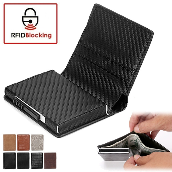 Rfid Blocking Business Men Small Wallet Multi-function Aluminum Card Holder  Slim Wallet PU Leather Small Purse Wallets for Men Card Holder Wallets