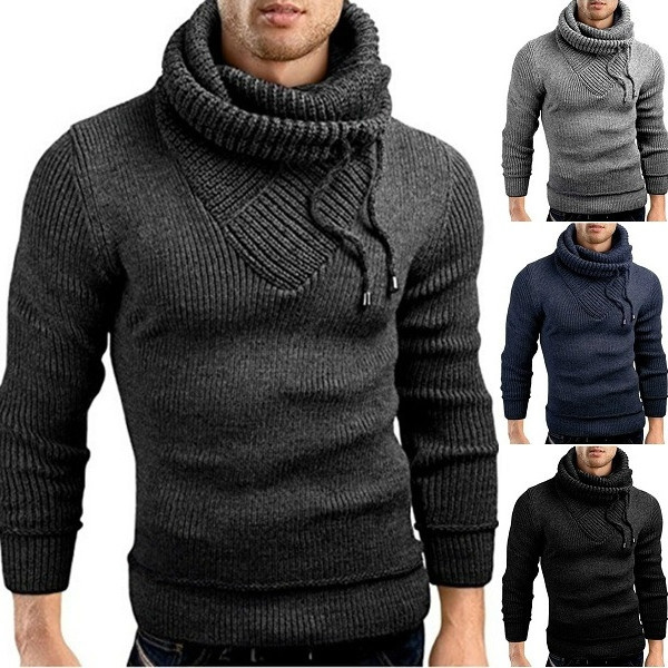 X-Future Men Winter Knitting Long Sleeve Pullover Basic Thicken Turtleneck Sweater 