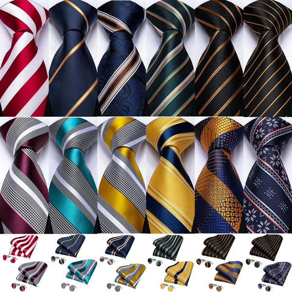Classic Striped Tie Set for Men Grey Black Gold Ties Silk Woven Necktie ...