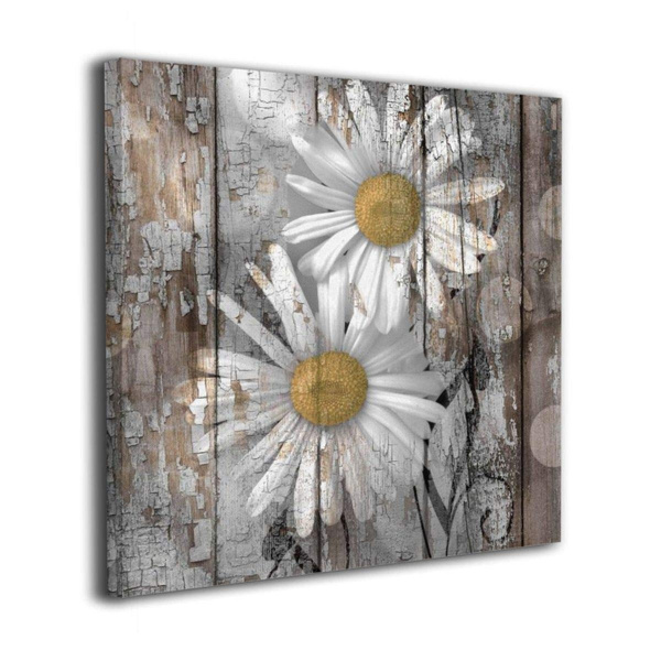 Yellow Brown Daisy Flower Rustic Modern Farmhouse Matted Photography Wall Art 