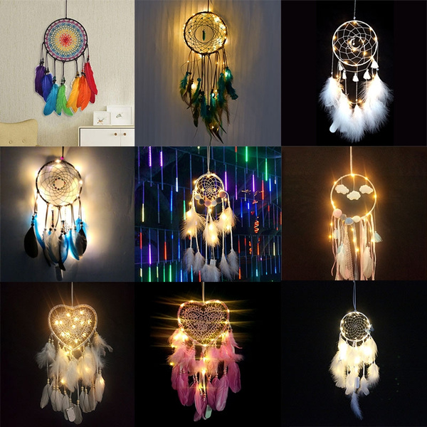 with LED lamp, Make Your own Dream Catcher, Lighted Dream Catcher for Bedroom Wall Decor LED Dream Catcher kit Finished Product DIY Dream Catcher