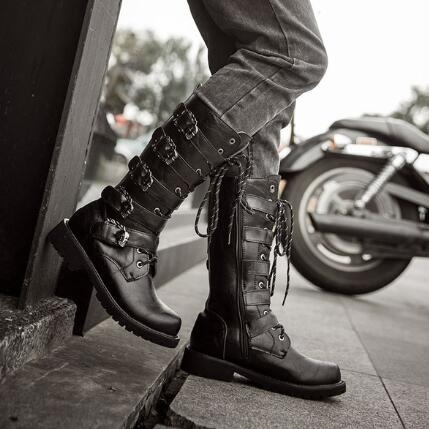 Men Vintage Lace Up Boots Punk Metal Knight Boots England Boots