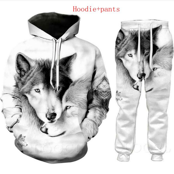 Animal wolf 3D All Over Print Tracksuits Hoodie/Sweatshirts+joggers pants  Suit Women Men T24