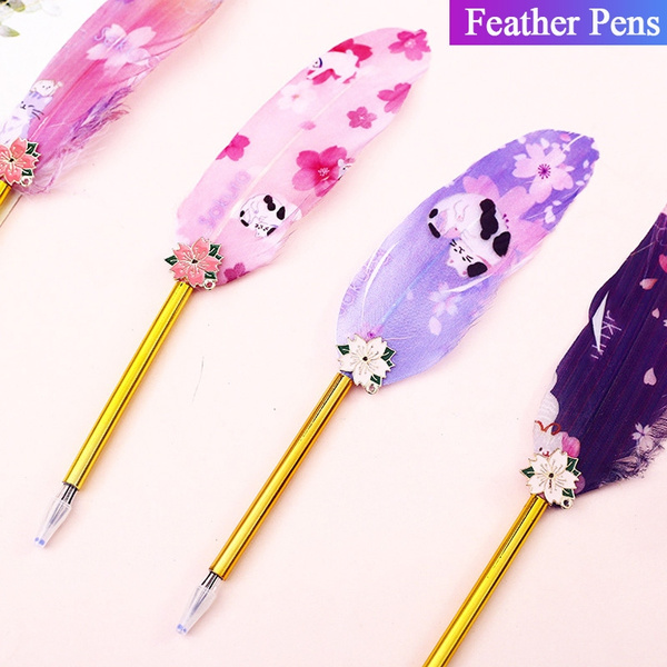 Flower Cat Printed Feather Pen Ink Pens Cute Pen for Women Kawaii Novelty  Pens Gel Pens Black Gel Pens for Kids Writing Pens for Girls Gift Pen Gift