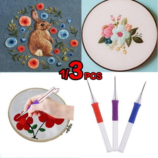 1/3Pcs Embroidery Pen Hand Embroidery Needle Weaving Tool Punch
