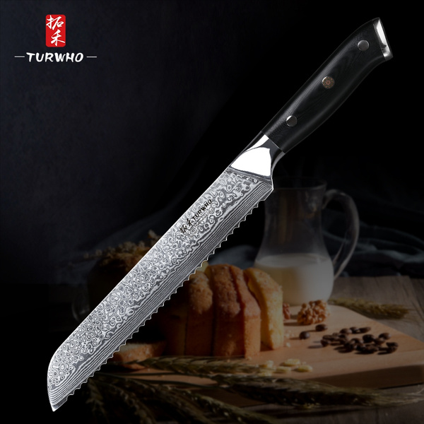 Damascus 8 Inch Bread Knife Exquisite And Practical Frozen Meat Knife Aus10 Fish Bone Toast Knife