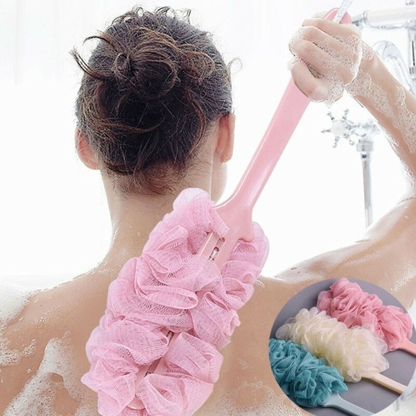 Mouchao Long Handle Nylon Hair Body Bath Shower Back Brush Scrubber Cleaning Massager 