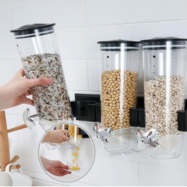 Kitchen Double/Triple Wall Mounted Cereal Dispenser Dry Food Storage  Container