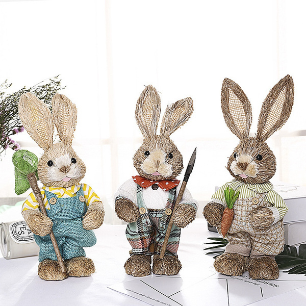 Cute Straw Rabbit Bunny Easter Decorations Holiday Home Garden Wedding  Ornament MAK