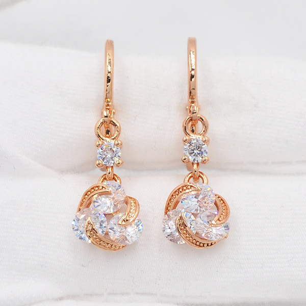 Clear CZ Cubic Zirconia Knot Drop Dangle Earrings Jewelry Wish