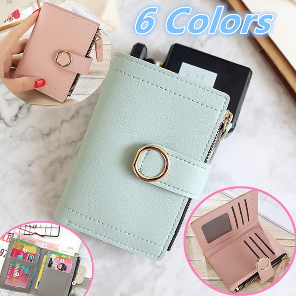Women'S Short Small Money Purse Wallet Korean Ladies Pu Leather Folding Coin  Card Holder Solid Color Cute Card Case Girl Gifts | Thinnest Leather Wallet