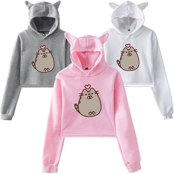 pusheen crop top hoodie