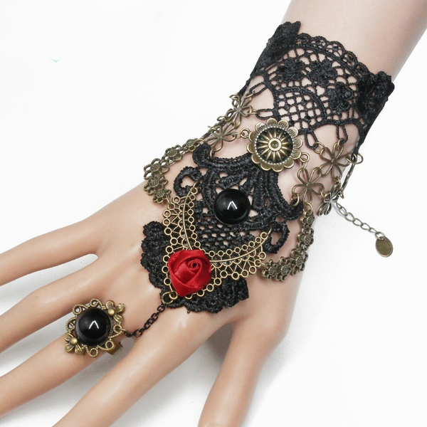 Lady Bracelet Rose Wrist Lace Chain Finger Ring Gothic Retro Christmas  Halloween | eBay