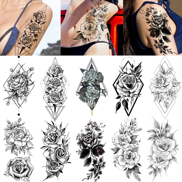 Black triangle and rose tattoo - Tattoogrid.net