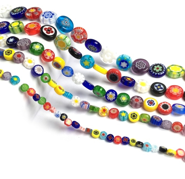 65pcs/Strd 6mm Millefiori Lampwork Glass Beads Round w/ Flower Colorful Spacers 
