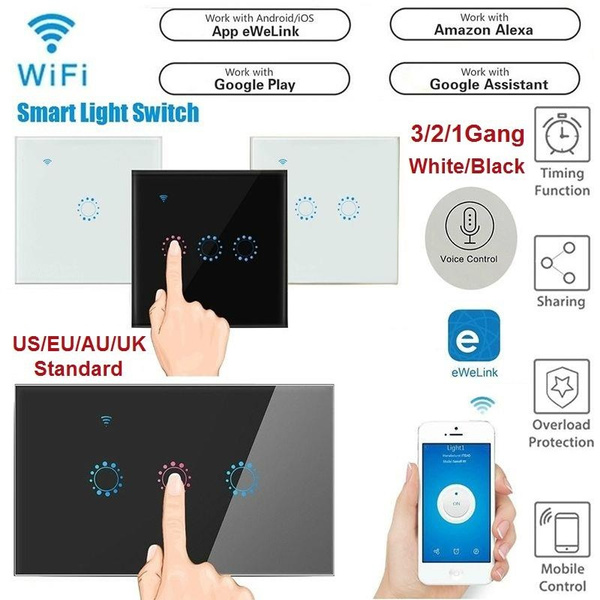Smart Wifi Touch Light Switch Eu Uk Us Au Standard Wall Glass Panel Life Tuya Wireless Remote Control Work With Alexa Google Home App Ewelink 1 2 3 Gang Wish Smart Wifi Touch Light Switch Eu Uk Us, Wireless Light Switches Uk