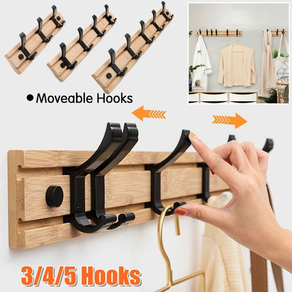 Wall Mount Coat Hook Moveable Hooks For Home Bamboo Hangers Rack Robe Hat Clothes 3 4 5 Wish - Large Wall Mounted Coat Hooks