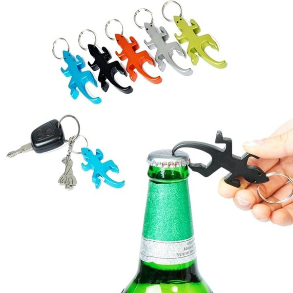 Novelty Creative Beer Lizard Shape Alloy Keychains Bottle Opener Openers Keys Ring Corkscrew Wish