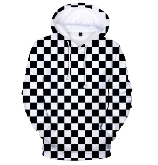 checkered hoodie black and white