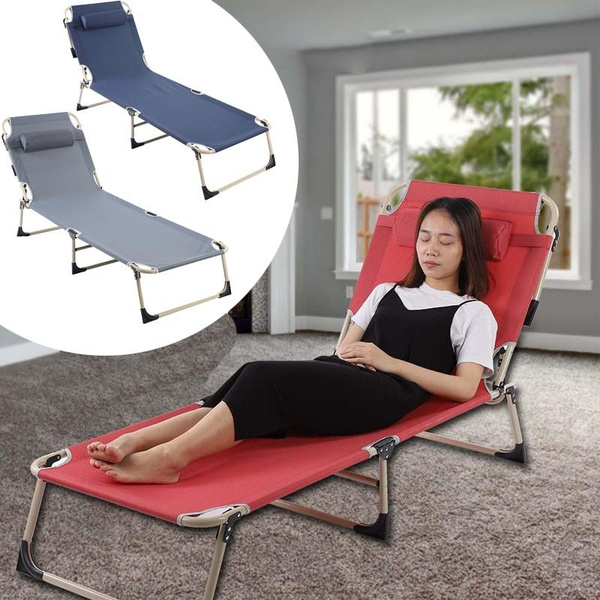 Folding Sun Lounger Recliner Chair Portable Reclining Garden Outdoor Seat Bed 