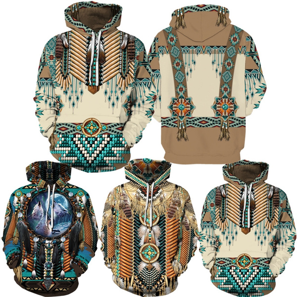 New Upgraded 3D Print Retro Style Pullover Hoodies Native