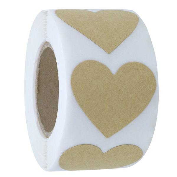 Brown Kraft Love Heart Stickers Envelope Seals Labels 25mm Heart Shape