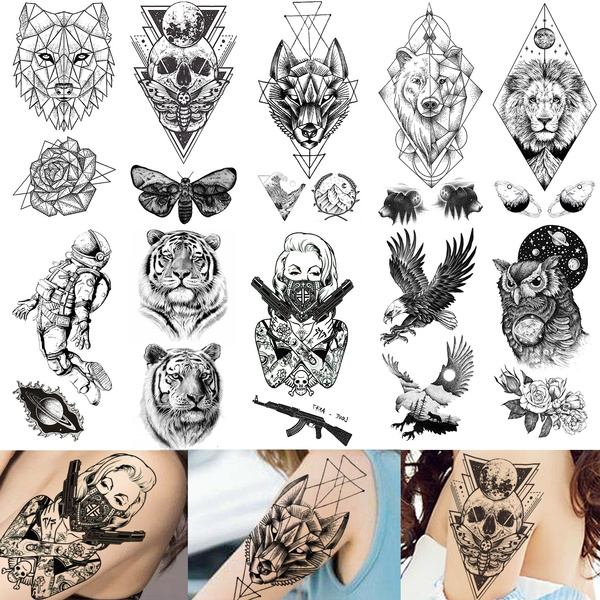 1 Piece Tiger Eagle Lion Butterfly Women Temporary Tattoos For Men Kids  Body Art Arm Leg Waterproof Fake Tattoo Stickers Cosmonaut GunTatoos | Wish