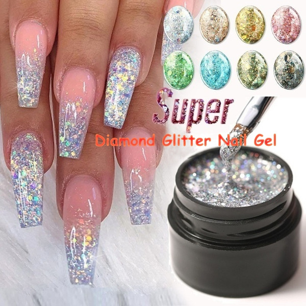 FZANEST Gel Nail Polish Led UV Gel Polish Holographic Color Sparkle Glitter  Diamond Rose Gold 15ml | Red And Gold Sparkle Nails | ealliancecorp.com