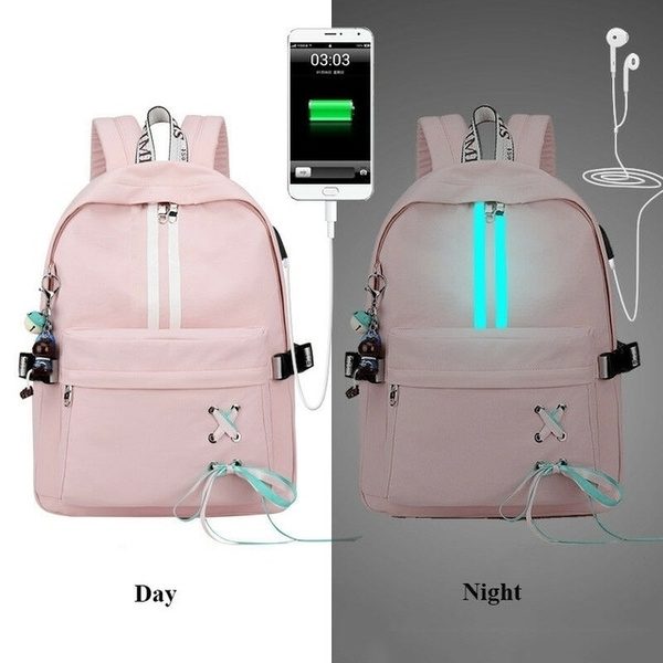 Anti theft Reflective Women Backpack USB Charge Earphone Hole