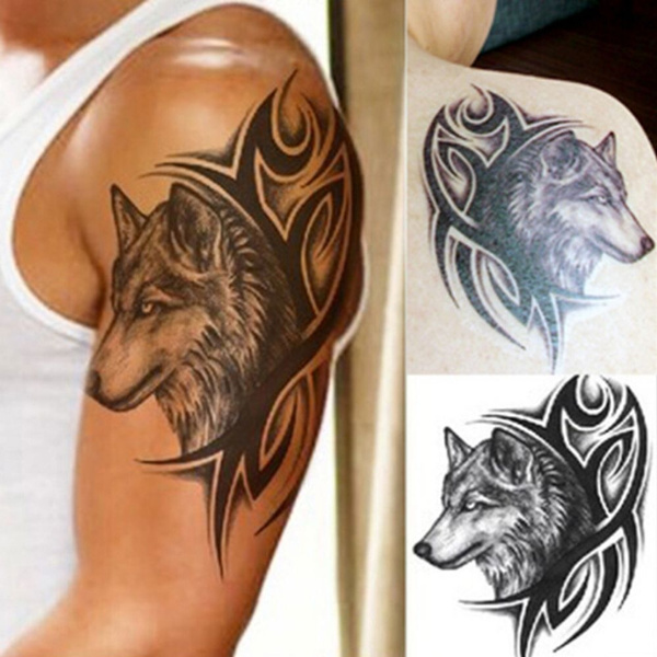 Temporary Tattoo 3D Dangerous Wolf Tattoo Sticker Size 15x10CM - 1PC. :  Amazon.in: Beauty