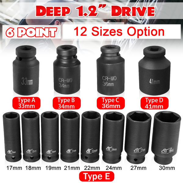 17mm-41mm Heavy Duty 1/2'' Drive Deep Impact Socket 6 Point Hub Axle Spindle Nut