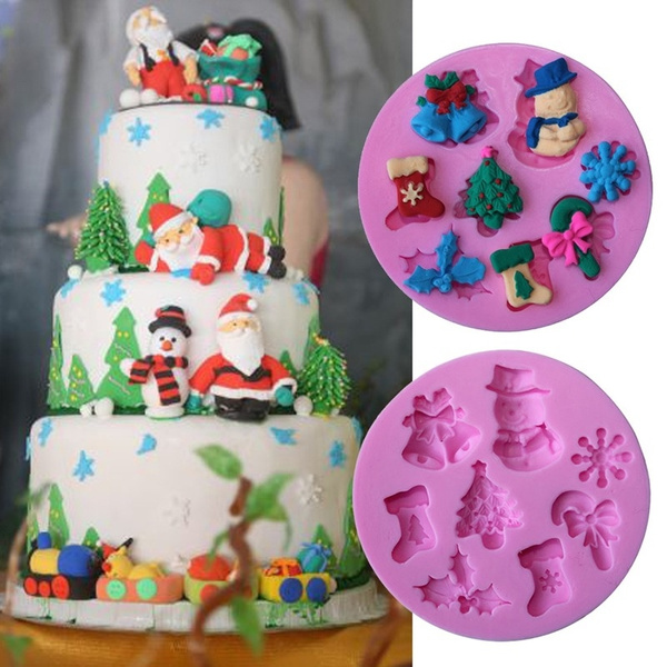 Wholesale Christmas Theme Candy Cane/Snowman/Snowflake Cake Decoration Food  Grade Silicone Molds 